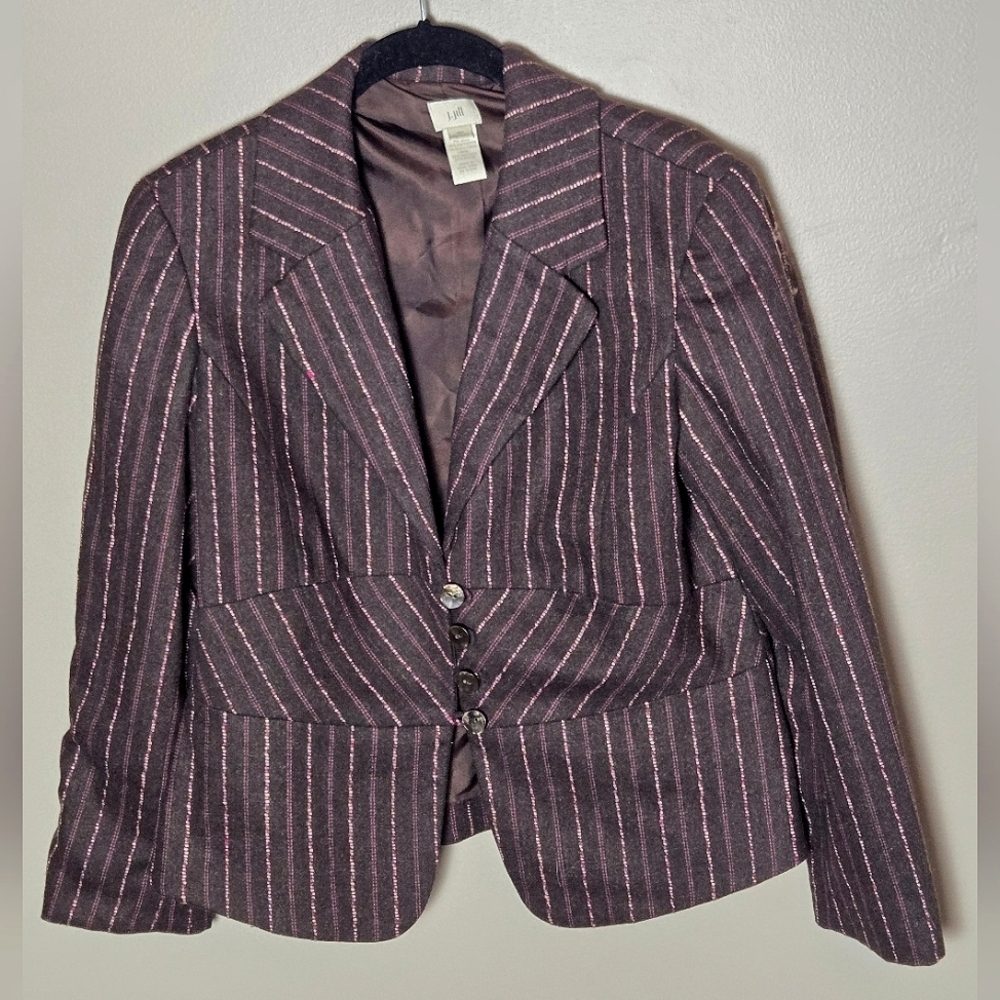 Vintage Y2K J. Jill Wool Blend Pinstripe Peplum Blazer, Size 10P